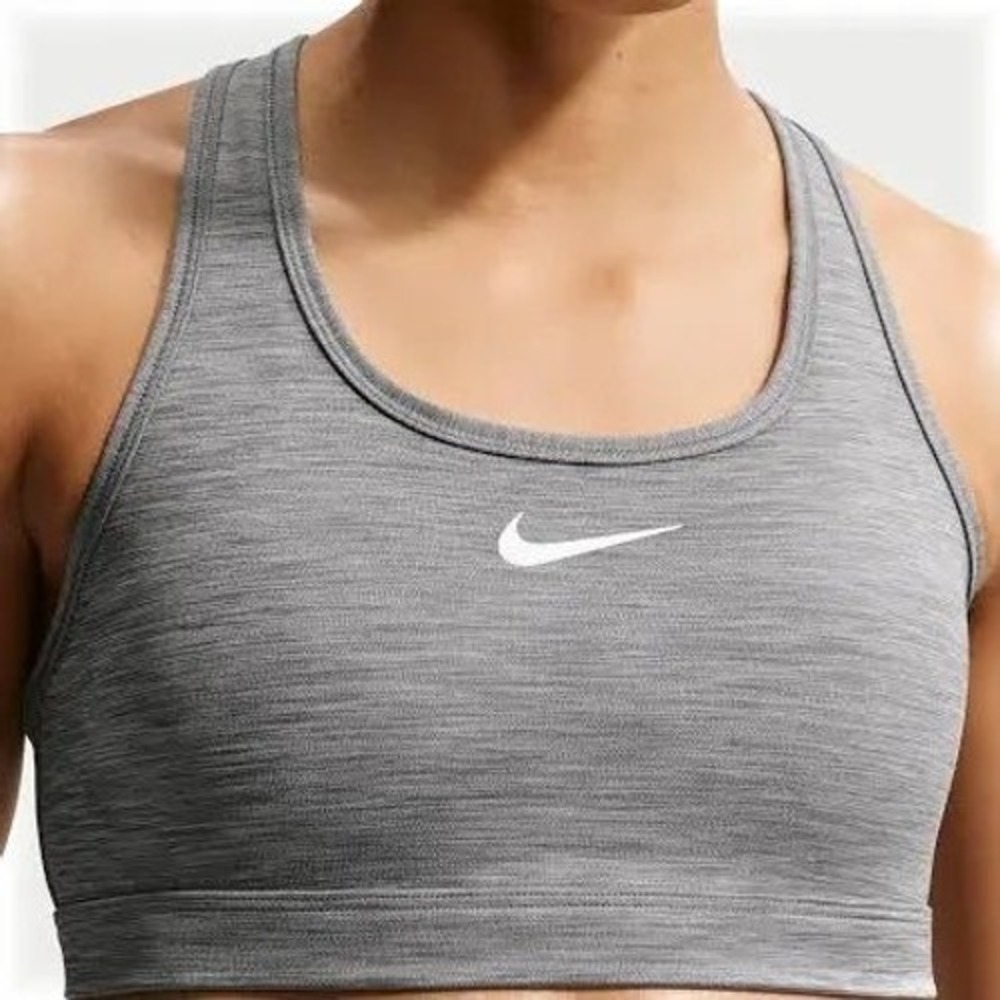 Nike Womens Dri-FIT Swoosh Medium Support Racerback Sports Bra Gray Heather L